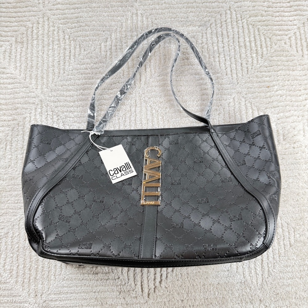 Cavalli Class Sandra Shopper Tote Bag Women's Large Black NWT Luxury Minimalist